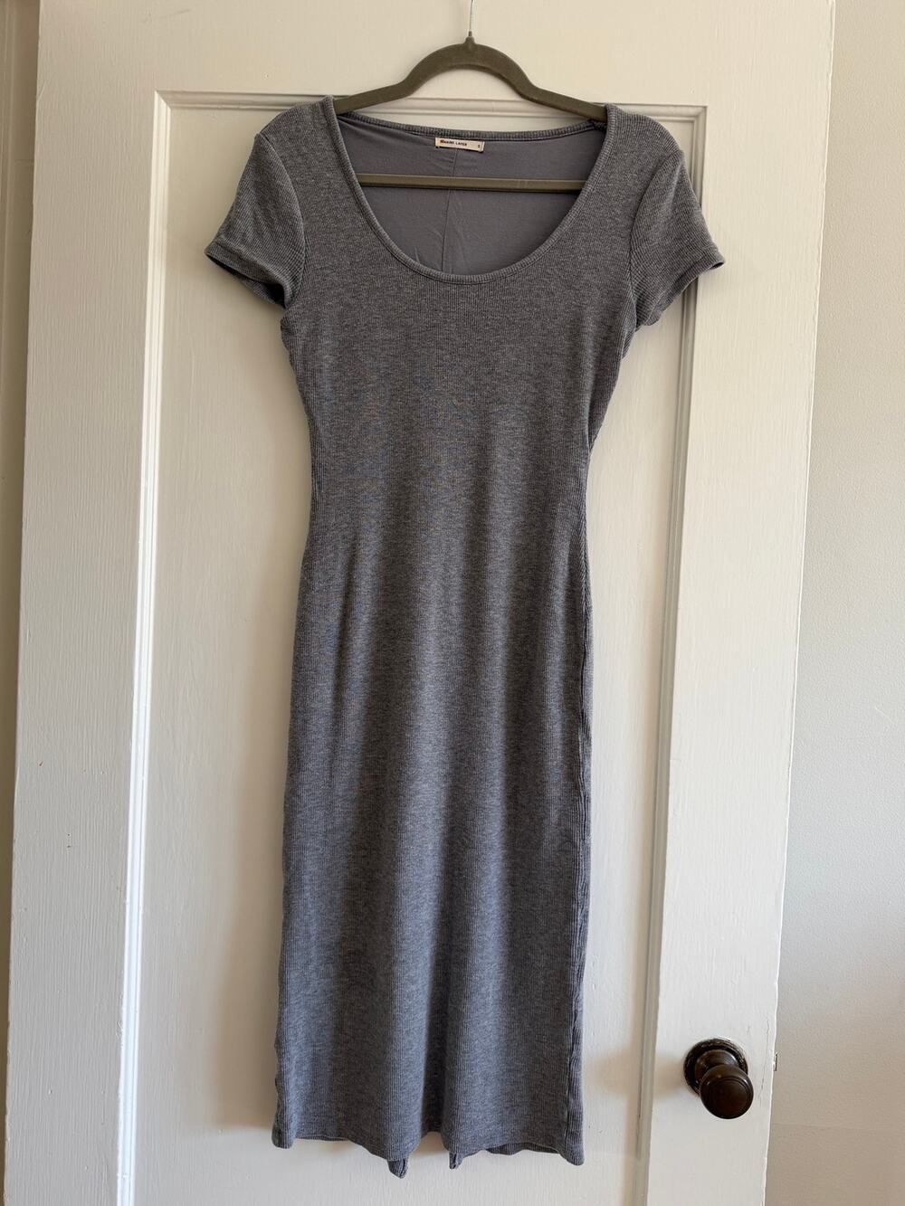 Marine Layer Lexi Rib Short Sleeve Scoop Neck Midi Dress Heather Gray Size S